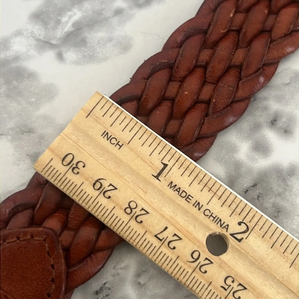 RLL BRAIDED BROWN SOLID BRASS BUCKLE BELT SIZE 42 UNISEX